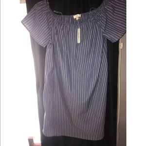 Blue & White striped off shoulder dress